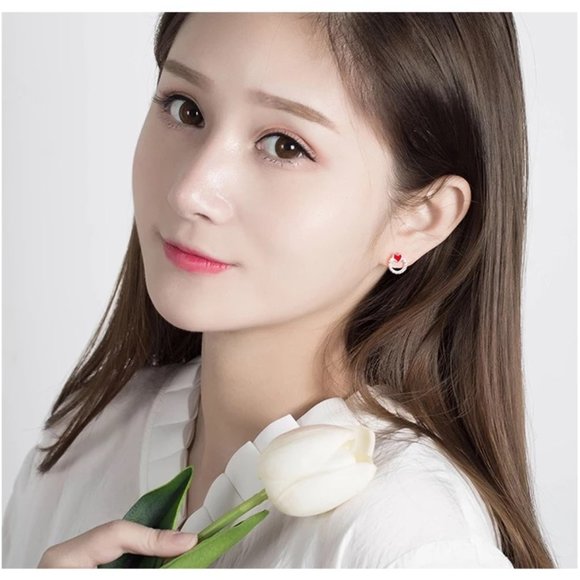 14k Gold Dainty Heart Stud Earrings Sterling Silver - Picture 5 of 8